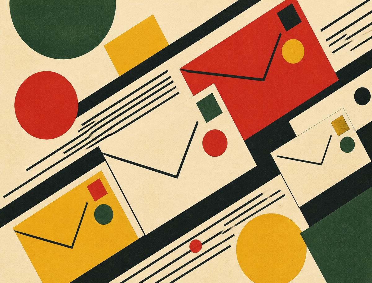 Geometric illustration of application letters and envelopes in transit
